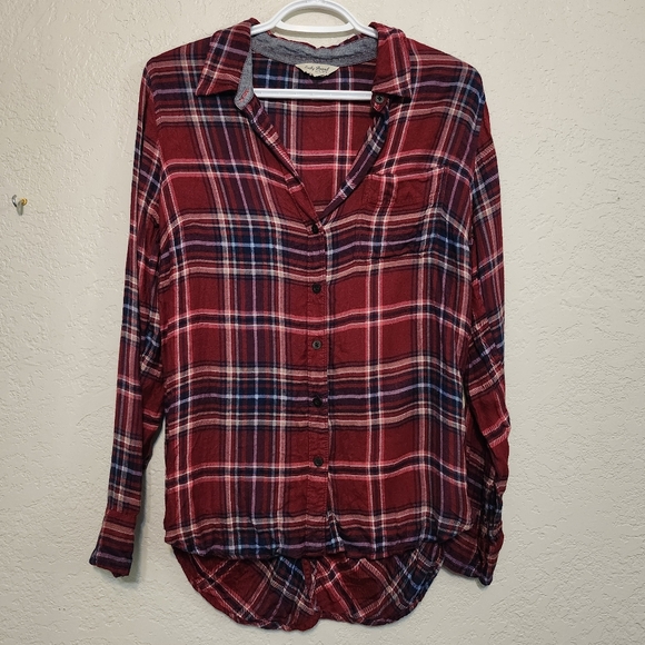 LUCKY BRAND Small Long Plaid Button Down Lightweight Flannel Shirt - Picture 1 of 6